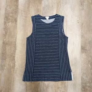 J Crew Sleeveless Blue and White Striped Top